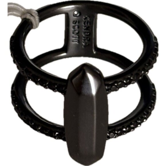 Kendra Scott Gunmetal Plated Brass Crystal Accent Oval & Open Design Abra Ring - Picture 3 of 6